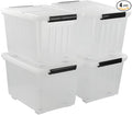 Asking 4-Pack Clear Large 50 L Plastic Storage Boxes, Plastic Storage Bins with Wheels