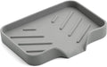 Sponge Holder with Drain Spout, Silicone Sponge Tray for Kitchen Sink, Rubber Soap Dish for Shower Bathroom (Grey, 4.7" x 3.6")