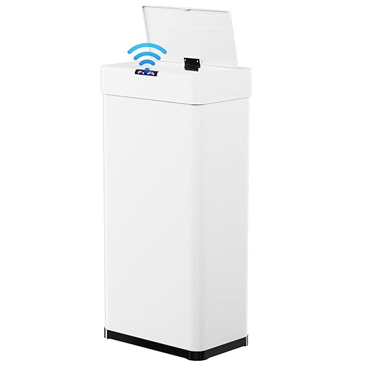TLSUNNY 18.5 Gallon Motion Sensor Trash Can,Touchless Automatic Garbage Can,Brushed Stainless Steel Smart Bin,with Bag Holder,Soft Close Lid,for Kitchen,Office,RV,Bedroom,Living Room (White, 70L)