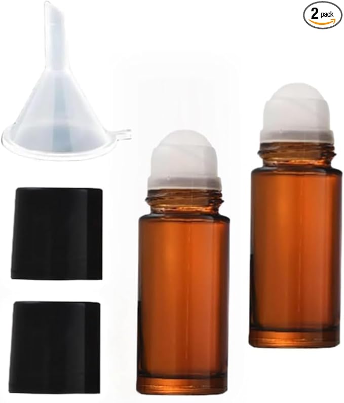 2Pcs Brown 30ml Glass Essential Oil Roller Bottles Refillable Roll on Bottles Empty Deodorant Bottle Containers Rollerball Beauty Personal Care Fragrance Cosmetics Tools