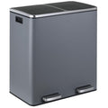 16 Gallon Rectangular Stainless Steel Trash Can, Dual Compartment Garbage Bin with Recycling Combo, Metal Dustbin Lid, Removable Liner, Indoor Hands Free Waste Bucket for Kitchen Home