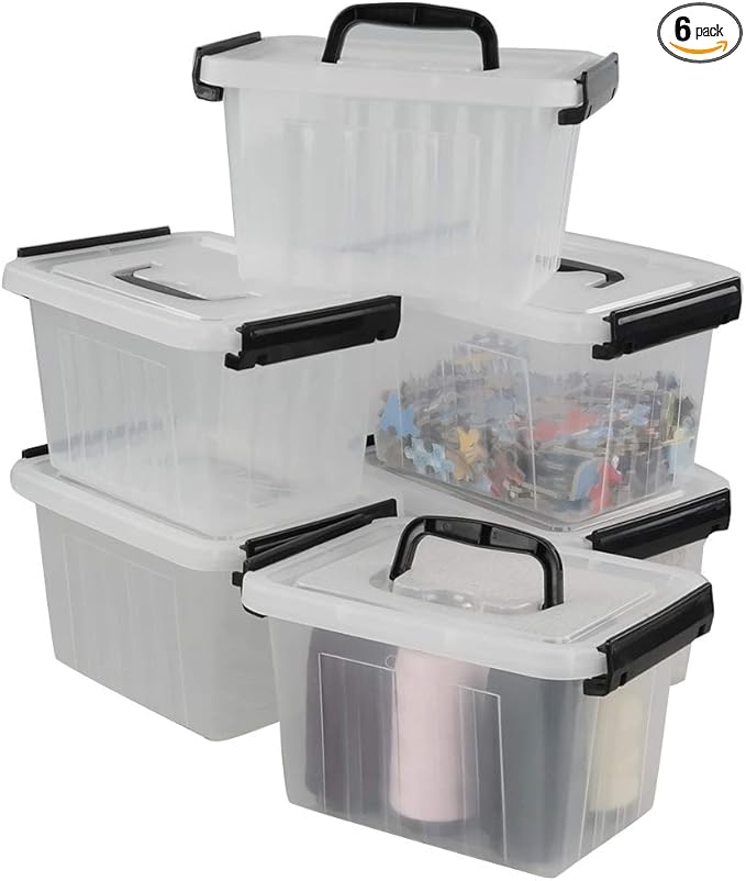 Small Plastic Storage Box, 6-Pack 3 Liter Storage Bins with Lid