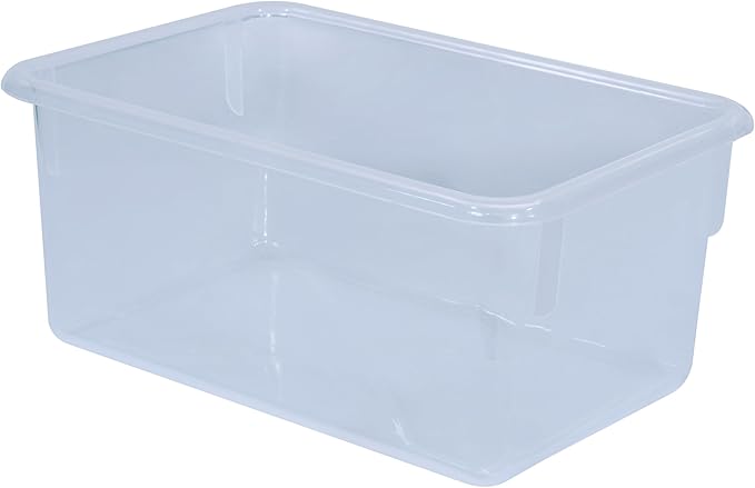 Wood Designs Cubby Storage Bin, Heavy Duty Plastic Containers for Kids Translucent Clear Cubby Tray Set of 12