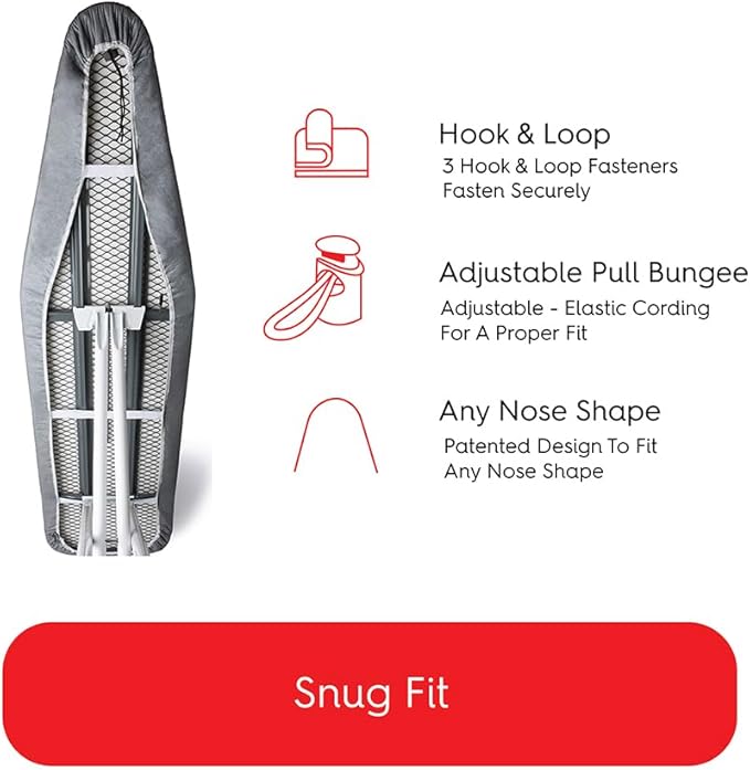 TIVIT Ironing Board Cover 15 x 48, Made in Italy. Pro Grip Pad Covers w/3 Fastener Straps & Pull Bungee Cord - Durable Scorch & Stain Resistant Padded Layers, Heat Reflective AlumiTek PRO Top Coat