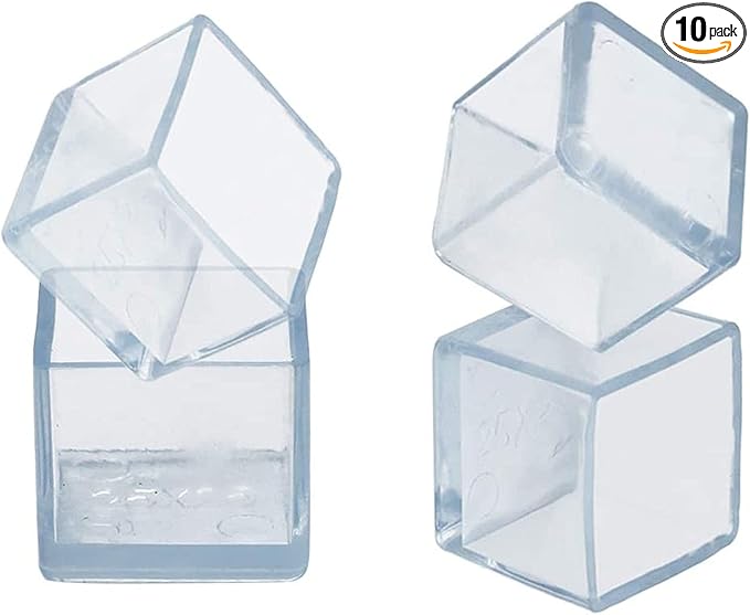 10 Pcs Transparent Square Anti-Slip Rubber Leg Tips Chair Leg Caps Furniture Floor Protectors Chair Table Bar Stool Leg Covers Furniture Leg Cube Feet 2.36 Inch x 2.36 Inch (60 x 60mm)