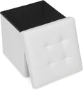 Athena Collection 15" Storage Ottoman Bench Folding Bench with 40L Hidden Storage, Small Cube Ottoman PU Leather Foot Rest Stool Chest with Flipping Lid for Living Room, Bedroom, Entryway, White