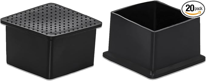 Flyshop Flexible Anti-Scratch PVC Patio Chair Table Leg Caps Tips Floor Protectors Square Furniture Covers, 20pcs, Black, 50 mm x 50 mm, 2" x 2"