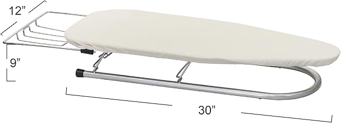Household Essentials Tabletop Ironing Board, Compact Ironing Board with Iron Rest, Includes Door Hang, Perfect for Dorms and Small Spaces, 12 x 30", Silver