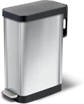 Glad Slim Trash Can with Clorox Odor Protection - Narrow Kitchen Garbage Bin with Soft Close Lid, Step On Foot Pedal and Waste Bag Roll Holder, Stainless Steel, 45 Liter