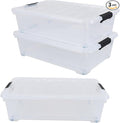 25 Quart Plastic Under Bed Storage Boxes, Wheeled UnderBed Storage Container, 3 Pack, Clear