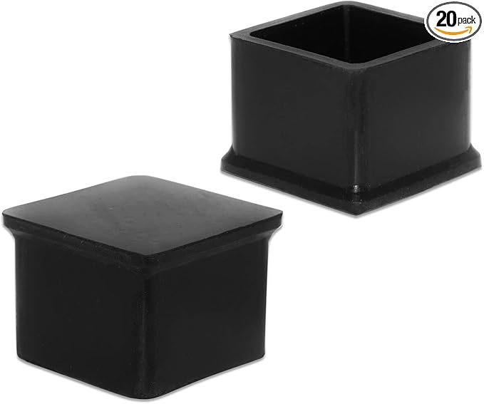Flyshop Durable Non-Marking Silicone Chair Leg Caps Tips Floor Protectors Square Furniture Table Leg Covers, 20pcs, Black, 25 mm x 25 mm, 1" x 1"