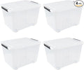 4-Pack 42 L Clear Plastic Storage Container Bin with Lids and Latch Buckle, Clear Storage Latch Box/Bin with Wheels