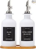 HOMCDALY Olive Oil Dispenser for Kitchen, 11.8oz Glass kitchen Dispenser Bottle, White Oil&Vinegar Cruet Set, Leakproof Oil Bottle for Cooking| Set of 2 (11.8oz – White)