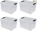 50 L Large Plastic Storage Bins with Latching Lids and Wheels, 4-Pack Clear Stackable Boxes for Closet, Garage