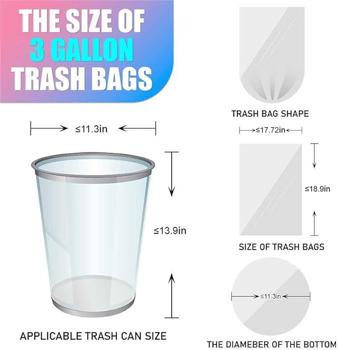 300 Count 3 Gallon Trash Bags - 12 Liter Colored Small Garbage Bags Unscented Wastebasket Liners Heavy Duty & Leakproof Mini Can Liners for Bathroom Toilet Home Office