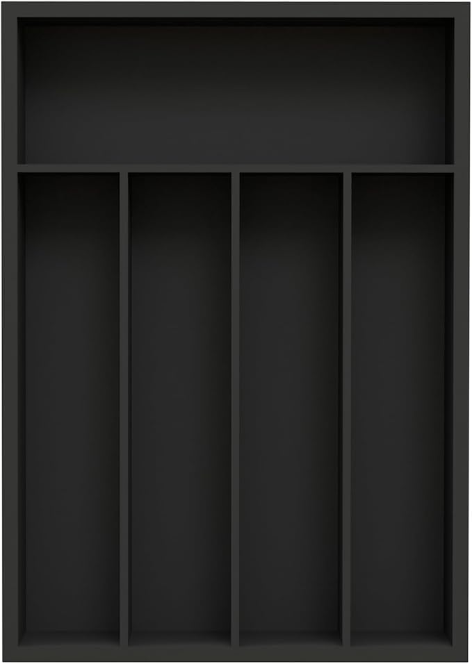 Bamboo Kitchen Drawer Organizer - silverware organizer - Cutlery Tray - Utensil Tray - drawer dividers and Utensil Holder with Wood Silverware Holder for Flatware Cutlery (5 Slots, Black)