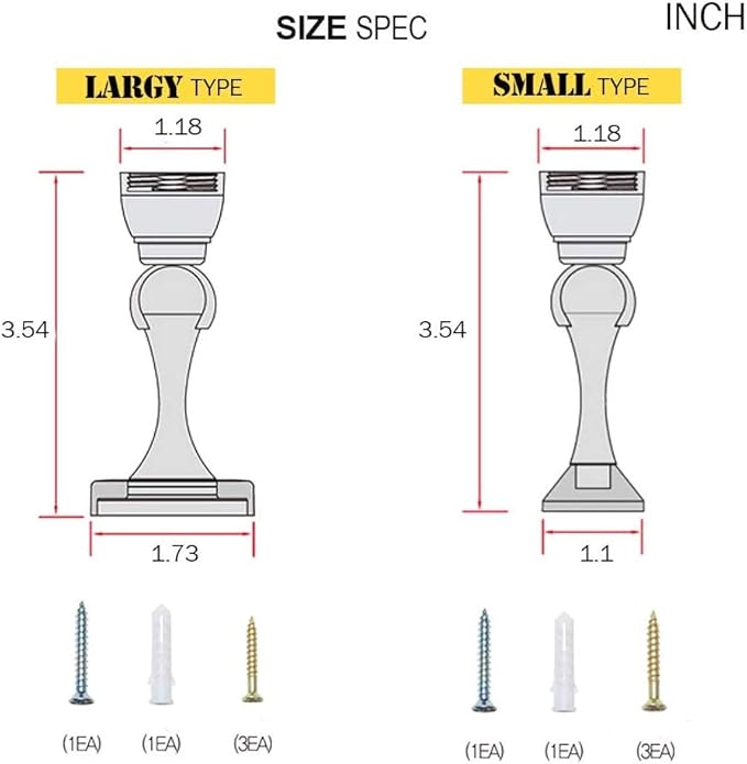 Magnetic Door Stop, Stainless Steel, Magnetic Door Catch, Door Holder, Door Stops, Wall Mounted, Floor Mounted, Door Banging Prevention (Small x 2pack, Satin Nickel)