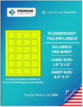 Premium Label Supply Bright Neon Color Fluorescent Sticker Labels - 1.5" x 1.5" Square Labels - (Fluorescent Yellow, 600 Labels)