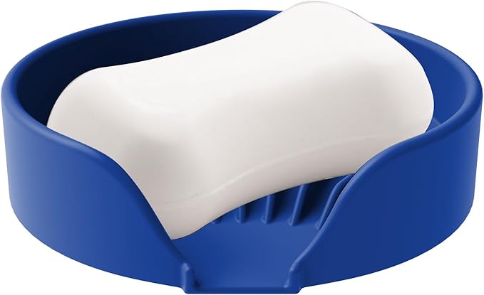 Self Draining Soap Dish, Silicone Suction Cup Soap Holder Tray Savers Container Sponge Holder for Bar Bathroom Shower Kitchen Sink, Can Extend Soap Life (1, Royal Blue)