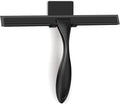 All-Purpose Stainless Steel Shower Squeegee for Glass Doors with Adhesive Hooks, Squeegee for Shower Glass, Bathroom Household Cleaner Tool for Window Mirror Tile Wall Car, 10 Inch Black
