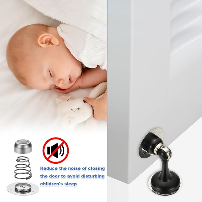 uxcell Magnetic Door Stopper, Stainless Steel Heavy Duty Door Holder, No Drilling Doors Knob Wall Protector with Self-AdhesiveTapes and Screws for Home Office Wall Floor Mounting, Gray