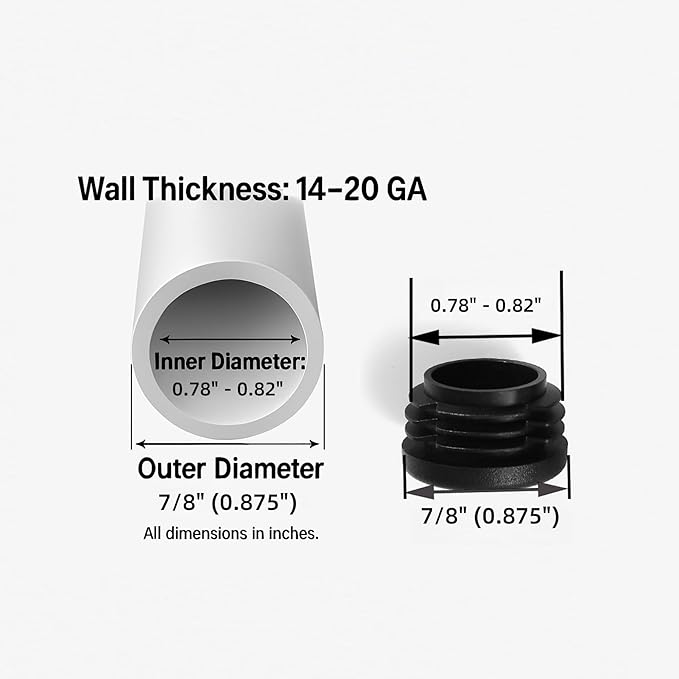 Furnigear Plastic Plugs Tubing End Caps Chair End Caps 7/8" Outside Bottom Round Tubing Caps Round Furniture Sliders Glides Black (Fit 0.78-0.82" Tube Inner Diameter, 40pack)