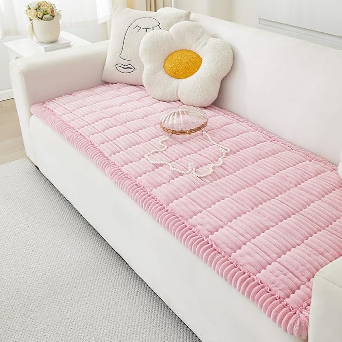 Couch Cover for Dogs Washable, Fuzzy Pet Couch Covers for 3 Cushion Sofa Pet Friendly, Non Slip Sofa Cover (Pink, 27.6" x 82.7"/70 x 210cm)
