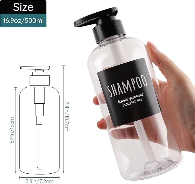 Segbeauty 3pcs Refillable Shower Bottles, 500ml Each - Large Plastic Dispensers with Pump for Shampoo, Conditioner, Soap or Lotion