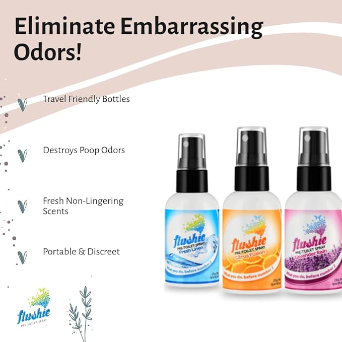 Flushie Pre-Toilet Spray - Travel Size Toilet Deodorizer & Poop Odor Eliminator (Citrus, 1oz 3pack)