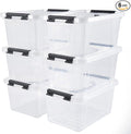 6 Quart Plastic Stackable Storage Latch Bins,Clear Latching Box with Handle and Lid,Pack of 6 (Black Handle)