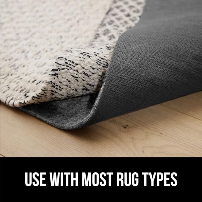 GORILLA GRIP Felt and Natural Rubber Stay in Place Slip Resistant Rug Pad, 1/8in Thick, 8x11 FT Protective Padding Under Area Rugs, Cushioned Gripper Pads, Carpet Runners, Hardwood Floors Protection