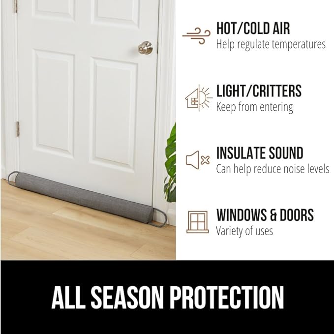 GORILLA GRIP Door Draft Stopper for Bottom of Doors, Weather Stripping Seal Blocks Hot Air, Noise, Bugs, Keeps Cold AC in, Sound Proofing Easy Install Gap Filler, Home Essentials, 38 Inch 2 Pack, Gray
