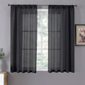 Tollpiz Sheer Curtains Linen Textured Living Room Curtain Sheers Light Filtering Rod Pocket Voile Curtains for Bedroom, 42 x 63 inches Long, Black, Set of 2 Panels