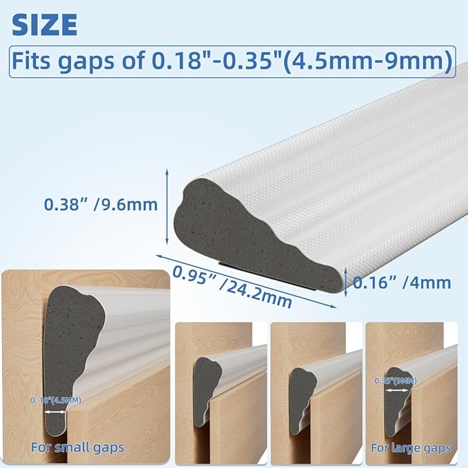 Wedge-Shape Window Weather Stripping Door Frame Seal Strip 196” White,Upgrade Black Foam,Soundproofing,Draft Stopper,Winter Insulation,Noise Blocker, Gap Filler for Exterior Front Door Side