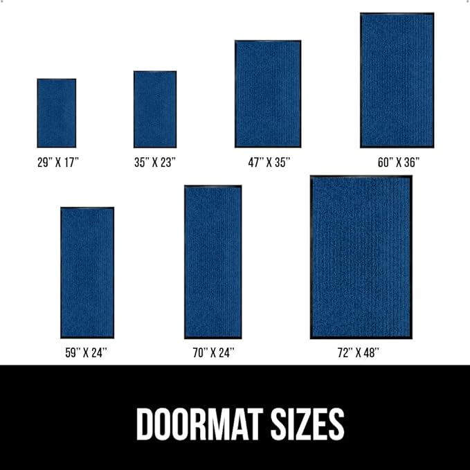 GORILLA GRIP Traffic Guard Door Mat, Heavy Duty Welcome Mats, Commercial Office Space Doormat, Waterproof, Fade Resistant, Strong Rubber Backing, Low Profile, Shoe and Boot Scraper, 35x23, Blue
