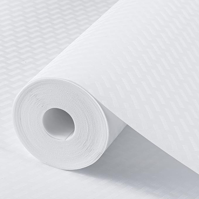 Shelf Liners for Kitchen Cabinets Refrigerator Liners Waterproof & Oil-Proof Kitchen Cupboard Liner Non-Slip Drawer Mats EVA Material Non Adhesive Fridge Liner for Shelves -White 17.5 x 393.7 Inches