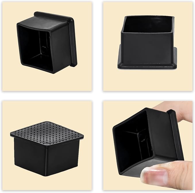 Flyshop Flexible Anti-Scratch PVC Patio Chair Table Leg Caps Tips Floor Protectors Square Furniture Covers, 20pcs, Black, 50 mm x 50 mm, 2" x 2"