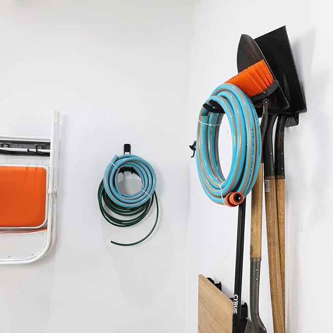 Wallmaster Wall Mount Garage Hooks, 2Pcs Heavy Duty Long Utility Storage Hooks for Hanging Tire, Chair, Ladder, Garden Tools, Strollers and More
