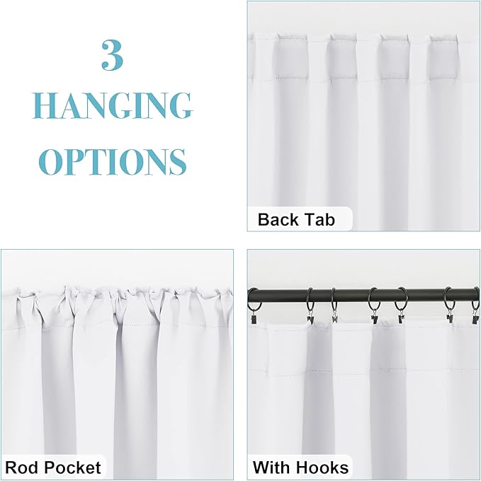 RYB HOME Small Window Curtains - Blackout Insualting Privacy Curtains for Kids Bedroom Kitchen Bathroom Basement Cafe Cabinet Tiers Drapes, 34 Width x 30 Length, 2 Panels, Pure White