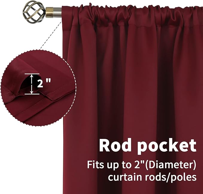 BGment Burgundy Blackout Curtains 84 Inch Length for Bedroom - Rod Pocket Thermal Insulated Room Darkening Shading Drapes for Living Room, 42 x 84 Inch, 2 Panels