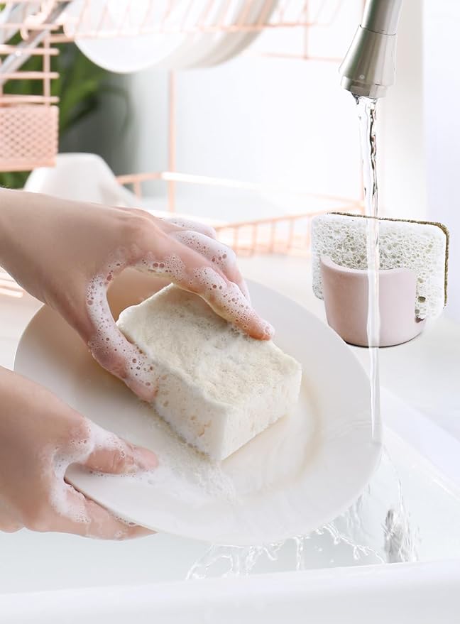 Diatomite Sponge Holder for Countertop Organizer, Quick Dry Stone Sponge Caddy, Diatomaceous Earth Sponge Holder, Absorbent Face Sponge Stand, Brown
