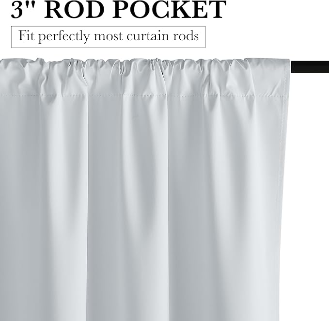 RYB HOME 100% Blackout White Curtains for Bedroom, Thermal Insulated Total Room Darkening Noise Reducing Curtains for Living Room Nursery, 62 inches Wide by 63 inches Long, 2 Panels Set