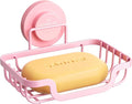 LEVERLOC Soap Dish, Soap Bar Holder for Shower Suction Cup Wall Mounted, Stainless Steel No-Drilling Removable Waterproof Sponge Holder for Bathroom Bathtub Kitchen Sink, Keep Dry, Pink
