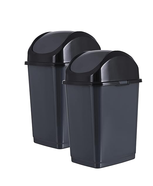 Superio Trash Can for Dorm Room with Lid 4.5 Gallon Plastic Garbage Can with Swing Top Lid, Medium Slim Waste Bin with Cover for Home, Kitchen, Office, Bedroom, Bathroom, College- 18 Qt (Dark Grey 2)