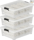 52 Quart Large Plastic Underbed Latching Storage Box, Clear Wheeled Under Bed Storage Bins, 3 Packs