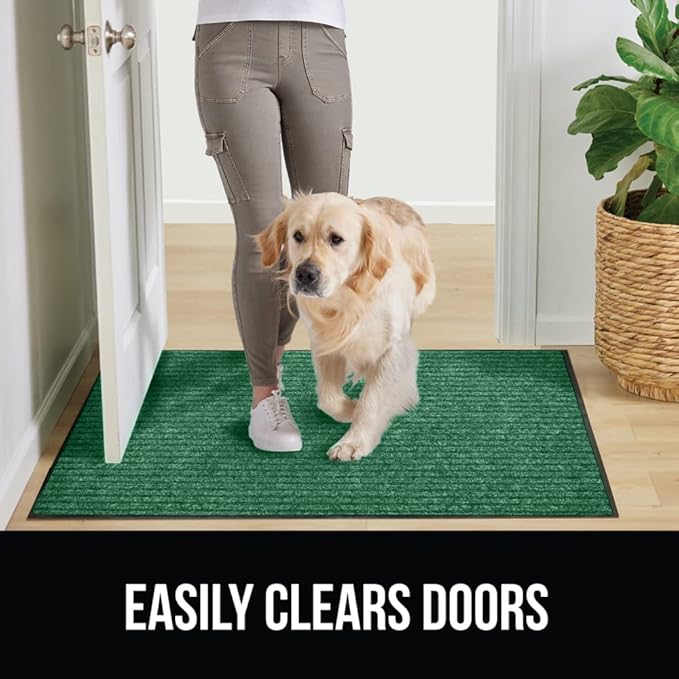 GORILLA GRIP Traffic Guard Door Mat, 47x35, Heavy Duty Welcome Mats, Commercial Office Space Doormat, Waterproof, Fade Resistant, Strong Rubber Backing, Low Profile, Shoe and Boot Scraper, Green