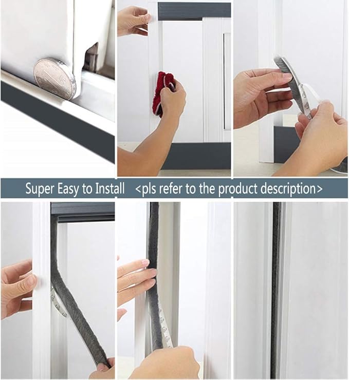 Door Sealer Weather Stripping for Sliding Window Frame Seal Strip, Pile Brush Self Adhesive Weatherstrip Sealer Soundproofing (80ft x11/32 Backing x 11/32 Brush inch, Grey)