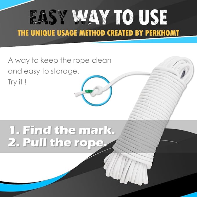 PerkHomy Cotton Rope 3/16" (5mm) 100 ft Multi Purpose Utility Diamond Braided Cord, Natural Cotton for Clothes Line Camping Crafting Flag Pole, White