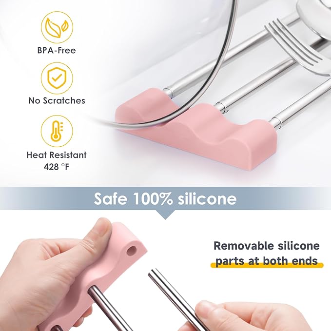 Tomorotec Adjustable Over-The-Sink Kitchen Rack for Dishcloths, Sponges, Bottles and Brushes - Heat-Resistant Stainless Steel with Slim, Expandable Design and Multifunctional Silicone Holder