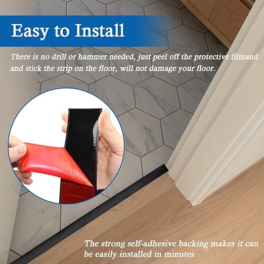 Floor Transition Strip Self Adhesive Floor Cover Strips Laminate 1.57" Wide Vinyl Flat Divider Transitions (4cm, 10Ft, Black)
